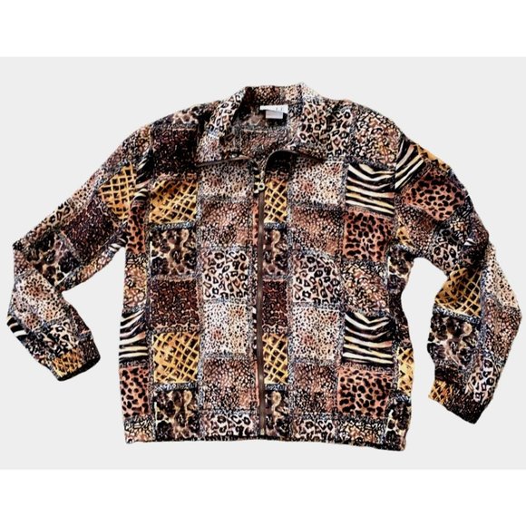Teddi Jackets & Blazers - Teddi Lightweight Jacket Mixed Animal Print Brown Full Zip Fall Large 80s Style
